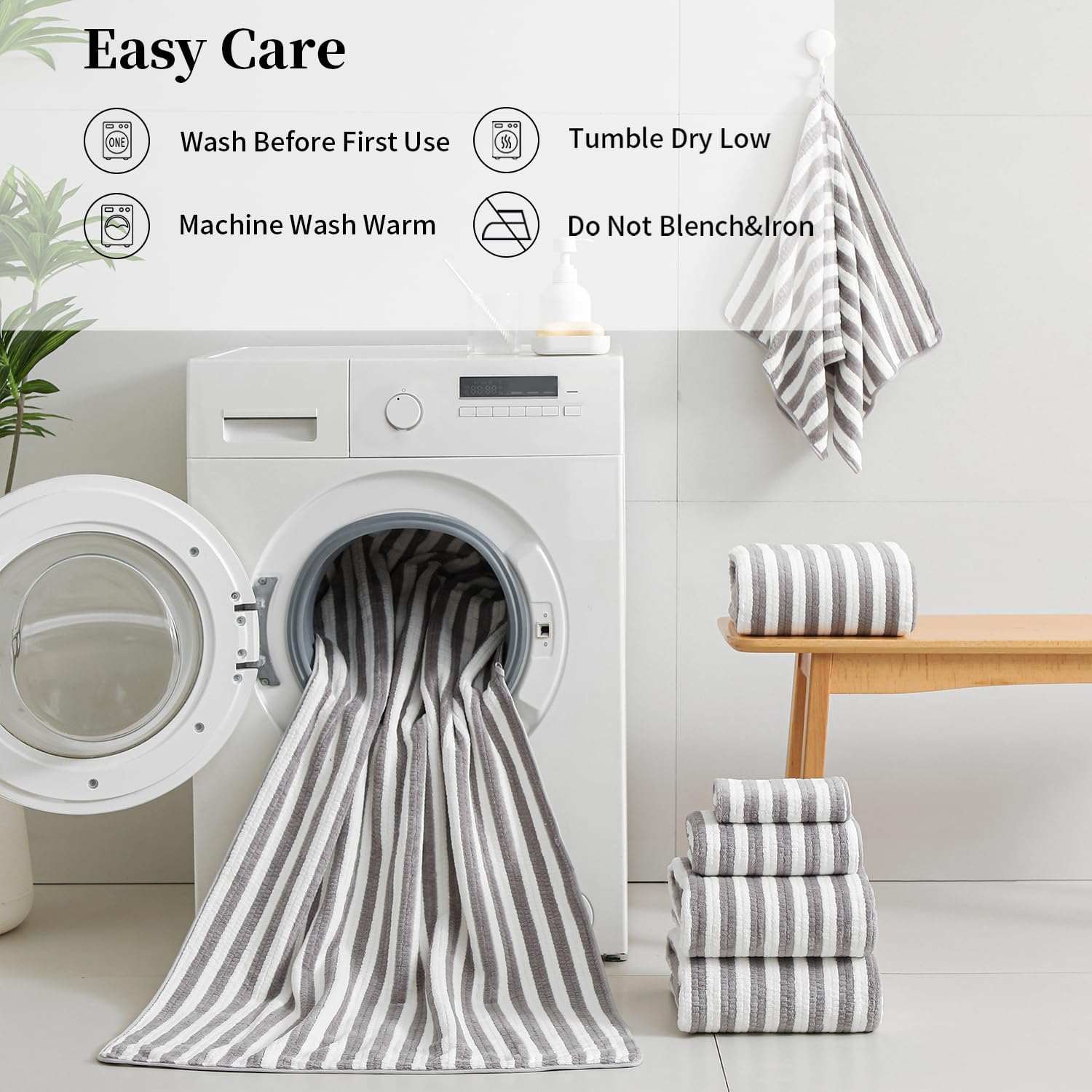 18-Piece Microfiber Bath Towels Set - 6 Bath Sheet, 6 Hand Towels, 6 Washcloths, Soft, Highly Absorbent Bathroom Towel, Quick Dry & Less Lint Shower towel for Bathroom, Hotel, Spa, Dorm-Light Grey