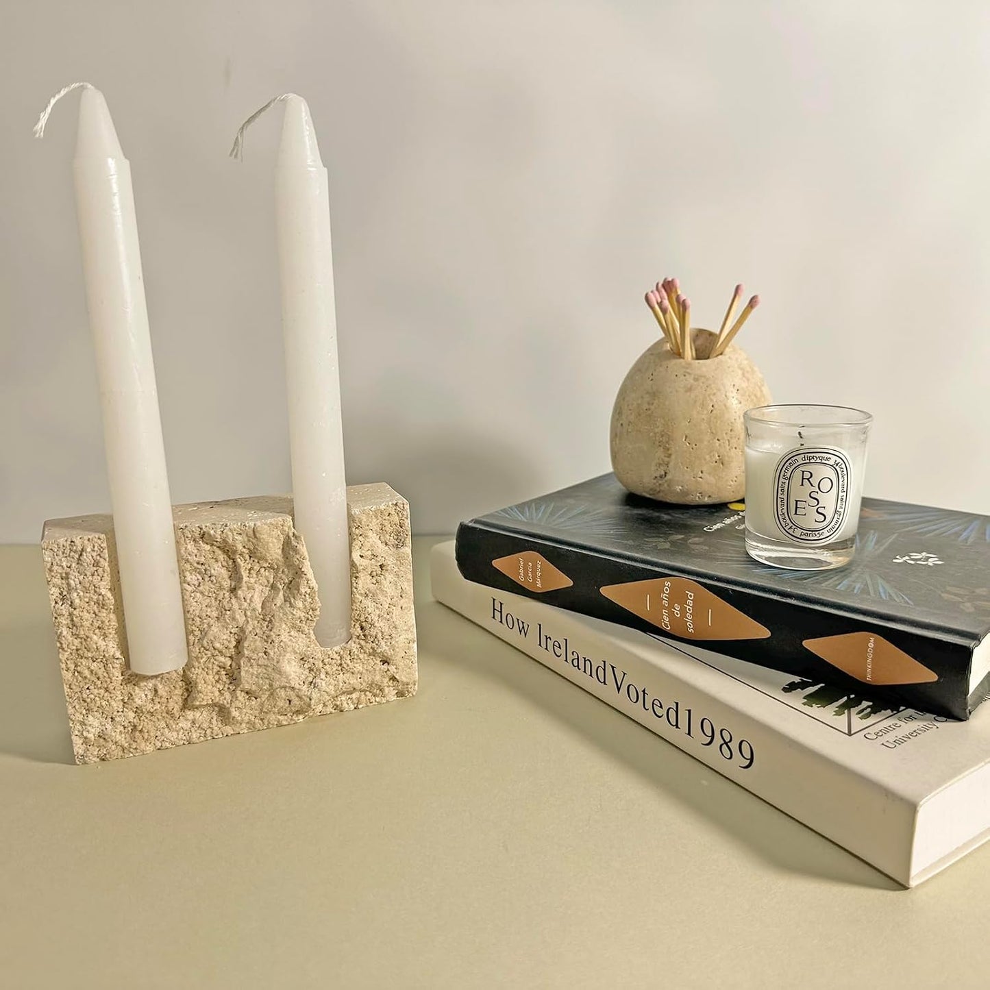 100% Travertine Match Holder |Toothpick Holder | Cute Beige Match Cloche | Matches Jar Box for Candles or Bathroom Decor | 3x3x3 | Matches NOT Included