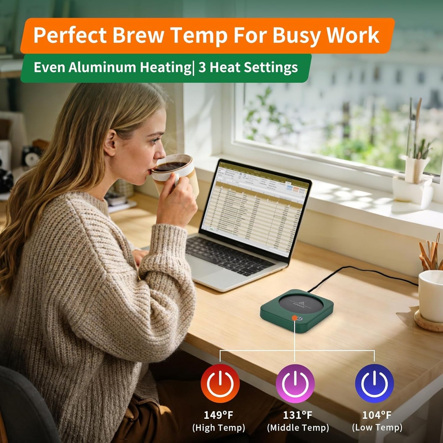 VOBAGA Coffee Mug Warmer for Desk with Auto Shut Off & 3-Temp Settings, Coffee Cup Warmer with Smart Safety Alert Home Office Accessory, Perfect for Coffee, Tea, Milk (No Mug)