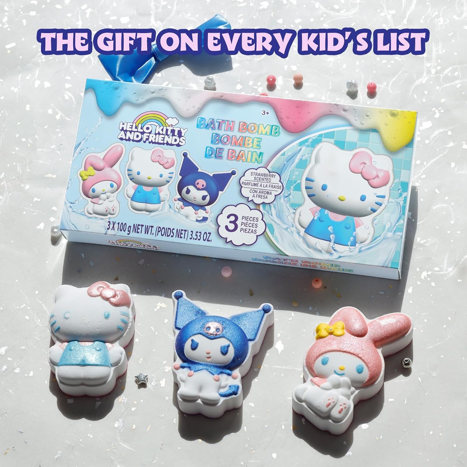 Hello Kitty and Friends Bath Bombs for Kids, Fun Bright Rainbow Colors, Berry Scented for Kids, Ages 3+, by Townley Girl