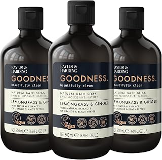 Baylis & Harding Goodness Lemongrass & Ginger Natural Bubble Bath 16.9 fl. oz (Pack of 3) - Biodegradable Formula - Vegan Friendly