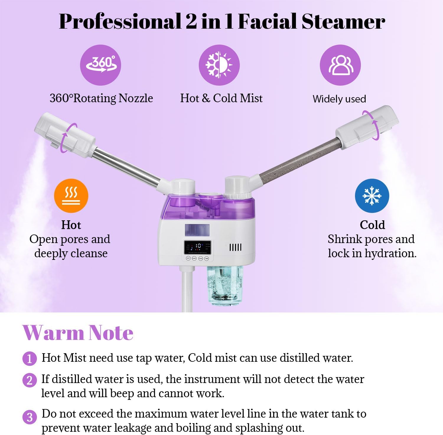Professional 2 in 1 Facial Steamer, Esthetician Steamer with Hot & Cold Mist, Face Steamer for Facial Deep Cleaning, Facial Steamer for Home Beauty Salon Spa
