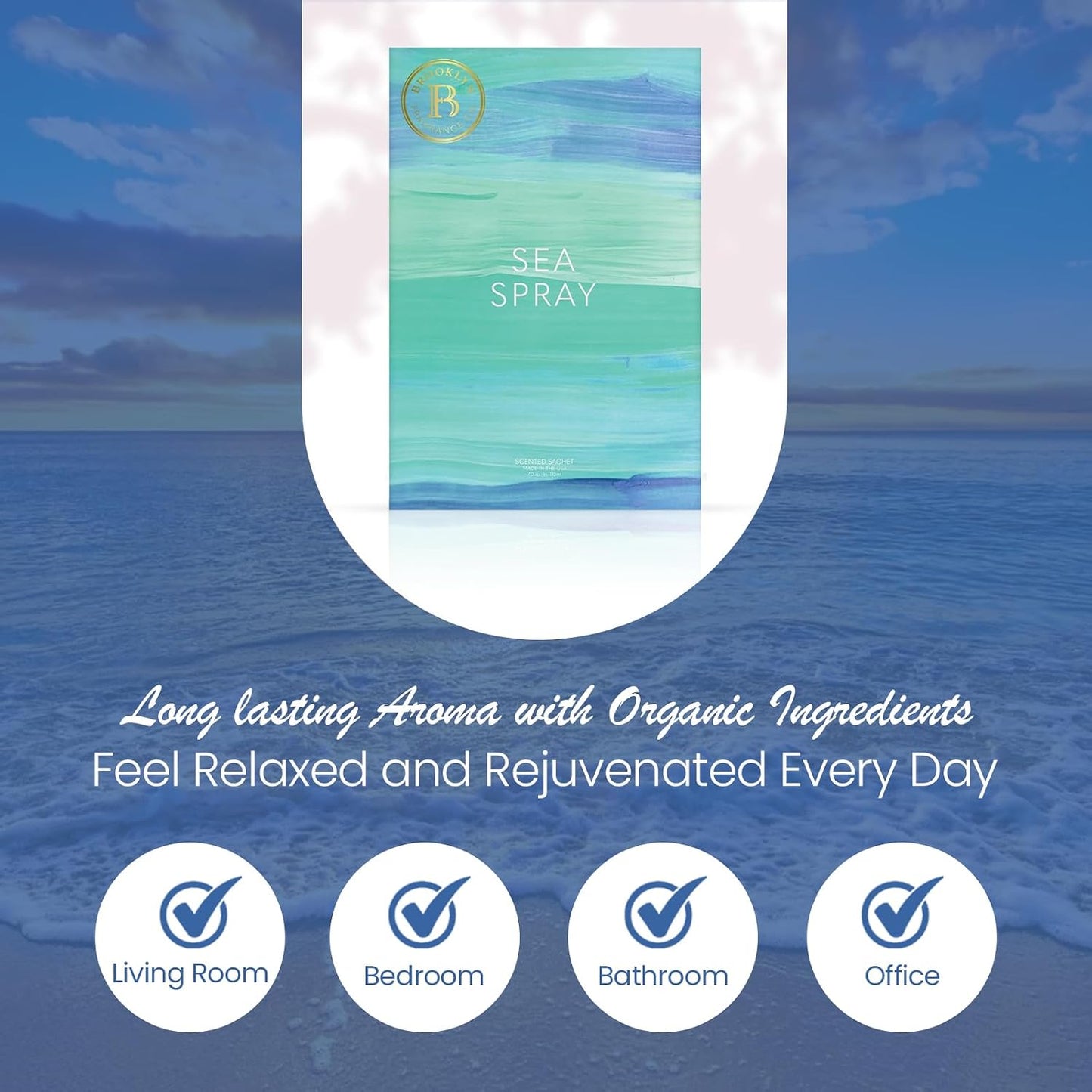 Brooklyn Fragrance Co. Water Color Sachet Bags – Sea Spray Scented Pouches – Perfect Aroma for Drawers, Closets, Cars and Bathrooms – Long-Lasting Fresh Scent Sachets (6- Pack)