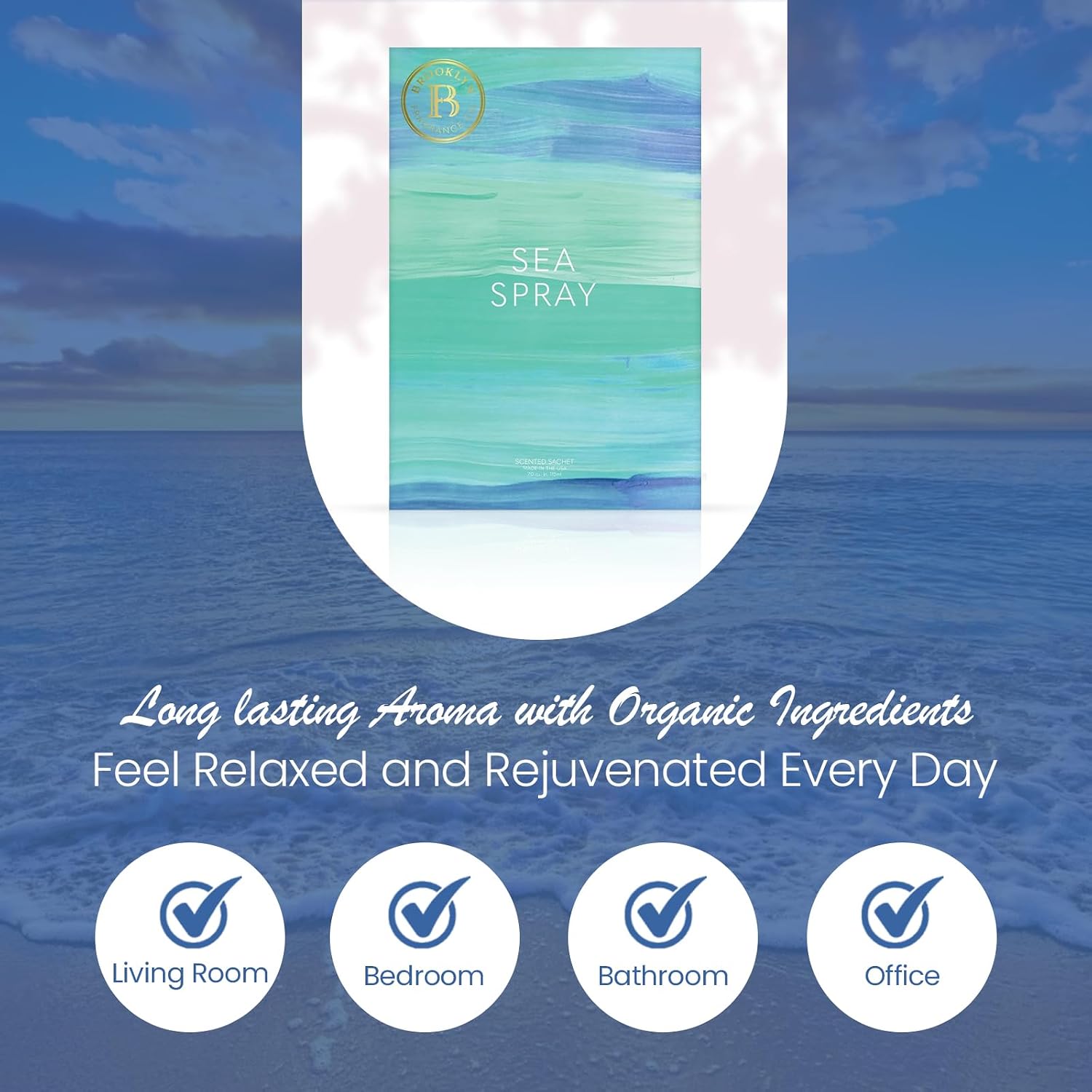 Brooklyn Fragrance Co. Water Color Sachet Bags – Sea Spray Scented Pouches – Perfect Aroma for Drawers, Closets, Cars and Bathrooms – Long-Lasting Fresh Scent Sachets (6- Pack)
