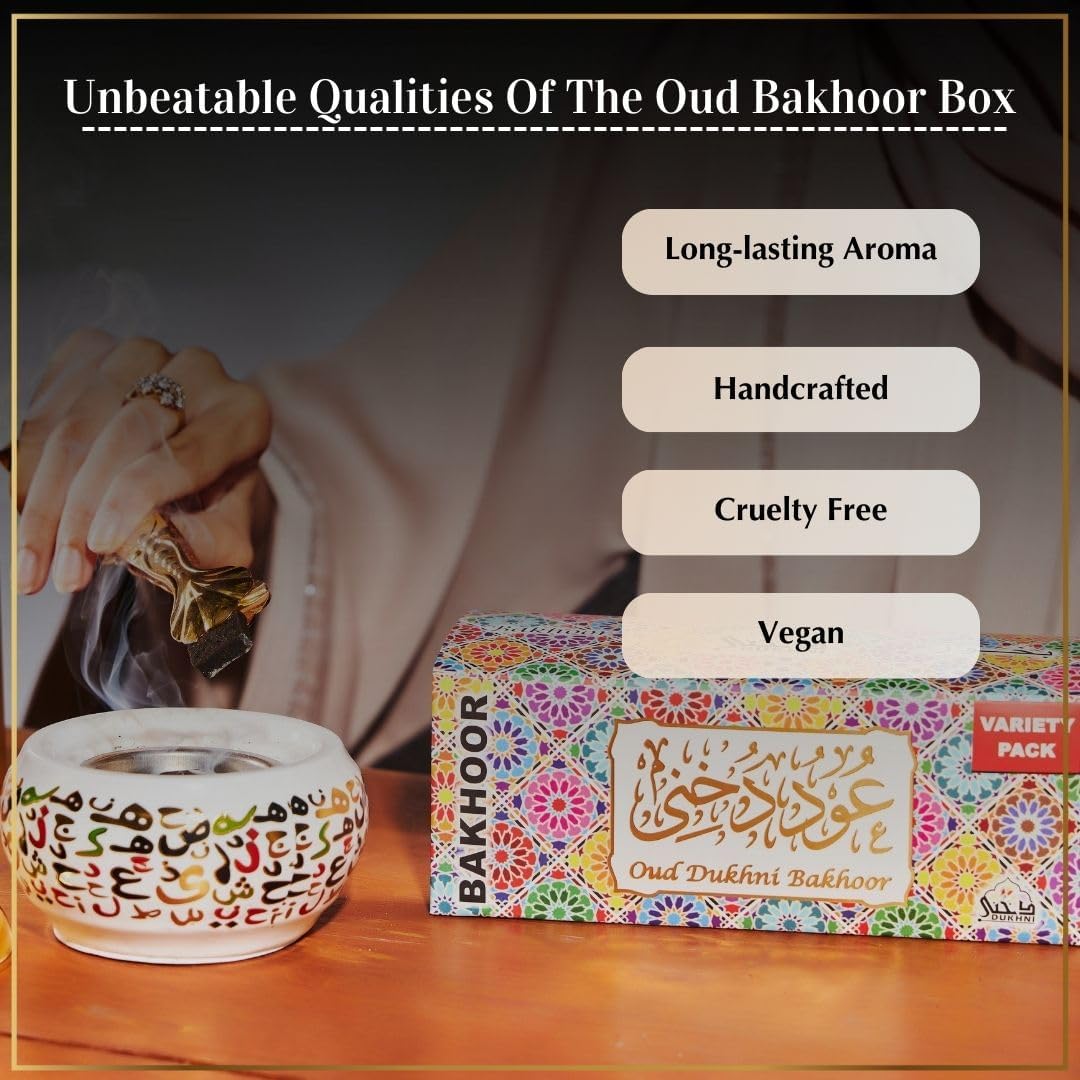 Oud Bakhoor Variety Box by Dukhni | Assorted Box | 30 Pieces Bakhor | Refill Kit | Arabic Bakhoor Incense | Islamic Gifts, Eid & Ramadan Gifts for Men and Women | Luxurious, Long Lasting