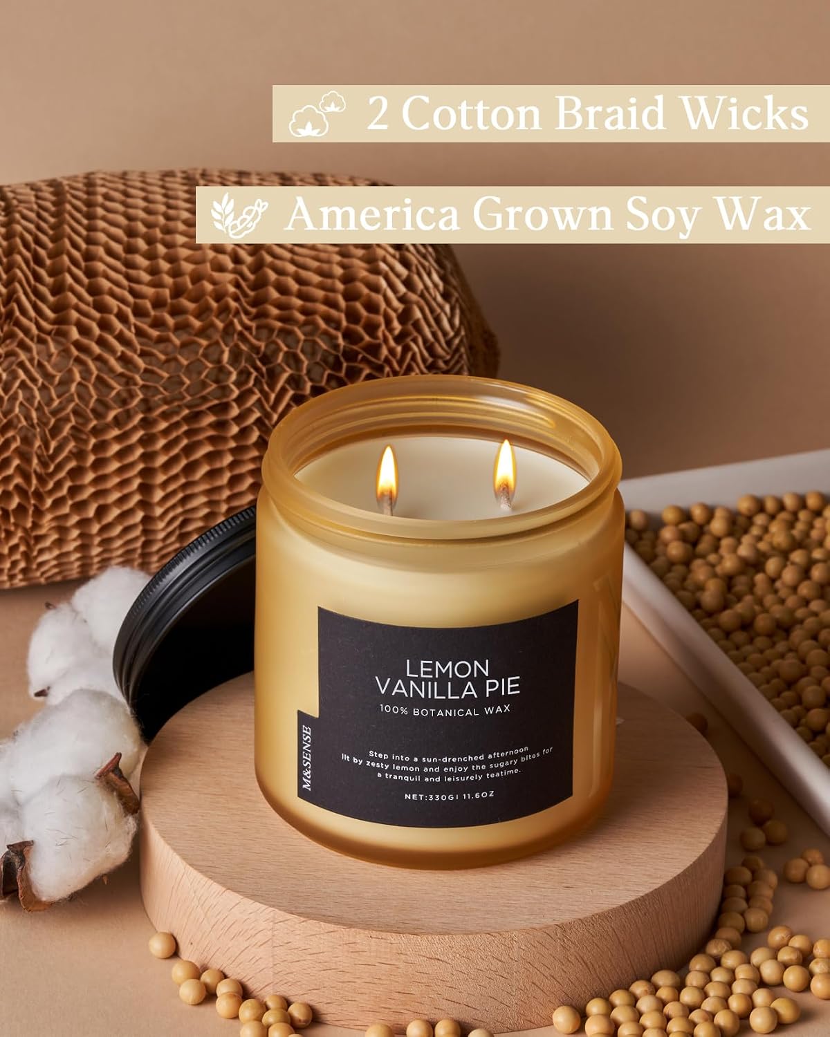 M&SENSE Lemon Vanilla Scented Candles, 11.6oz Natural Soy Wax, 70 Hours Long Lasting Burn, Non-Toxic, Highly Scented Gifts for Bathroom Living Room, Stress Relief Home Fragrance for Men Women