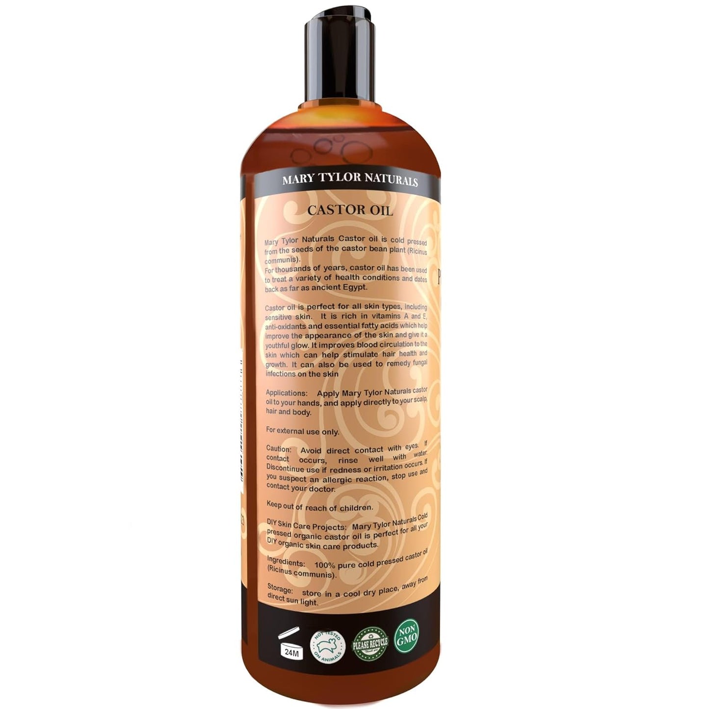 Organic Castor Oil 16 oz — USDA Certified by Mary Tylor Naturals — Cold Pressed, Hexane Free, 100% Pure and Natural