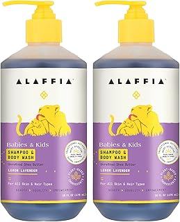 Alaffia Babies and Kids Shampoo and Body Wash, Gentle and Calming Support for Soft Hair and Skin with Shea Butter, Neem, and Coconut Oil, Fair Trade, Lemon Lavender 2 Pack – 16 Fl Oz Ea