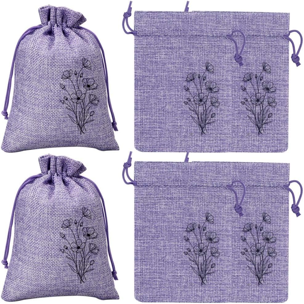 6Pcs Small Sachet Bags, Sachet Bags Empty for Lavender with Drawstring, Embroidered Canvas Empty Sachets Bag, for Spices, Jewelry, Candy, Lavender Buds, Purple