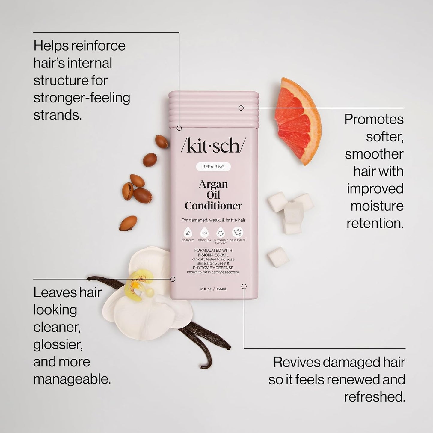 Kitsch Repairing Argan Oil Liquid Conditioner for Women & Men – Argan Oil for Hair, For Shine, Smoothness & Damage Recovery, Hair Repair – Clean, Color-Safe Hair Care - Made in USA, 12.3 oz
