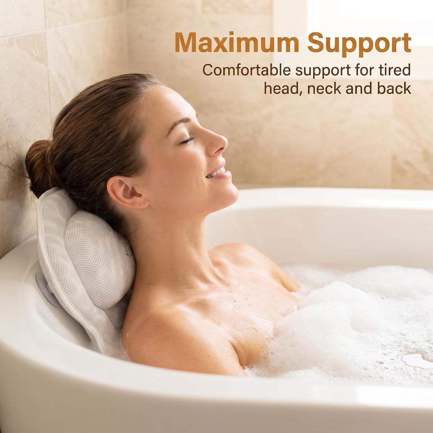 Bath Pillows,Bathtub Pillows for Head and Neck Back Support,Bath Pillows for Tub with Soft 4D Breathable Mesh Fabric and Nonslip Suction Cups,Relaxing Bath Accessories Spa Gifts .(Wave White)