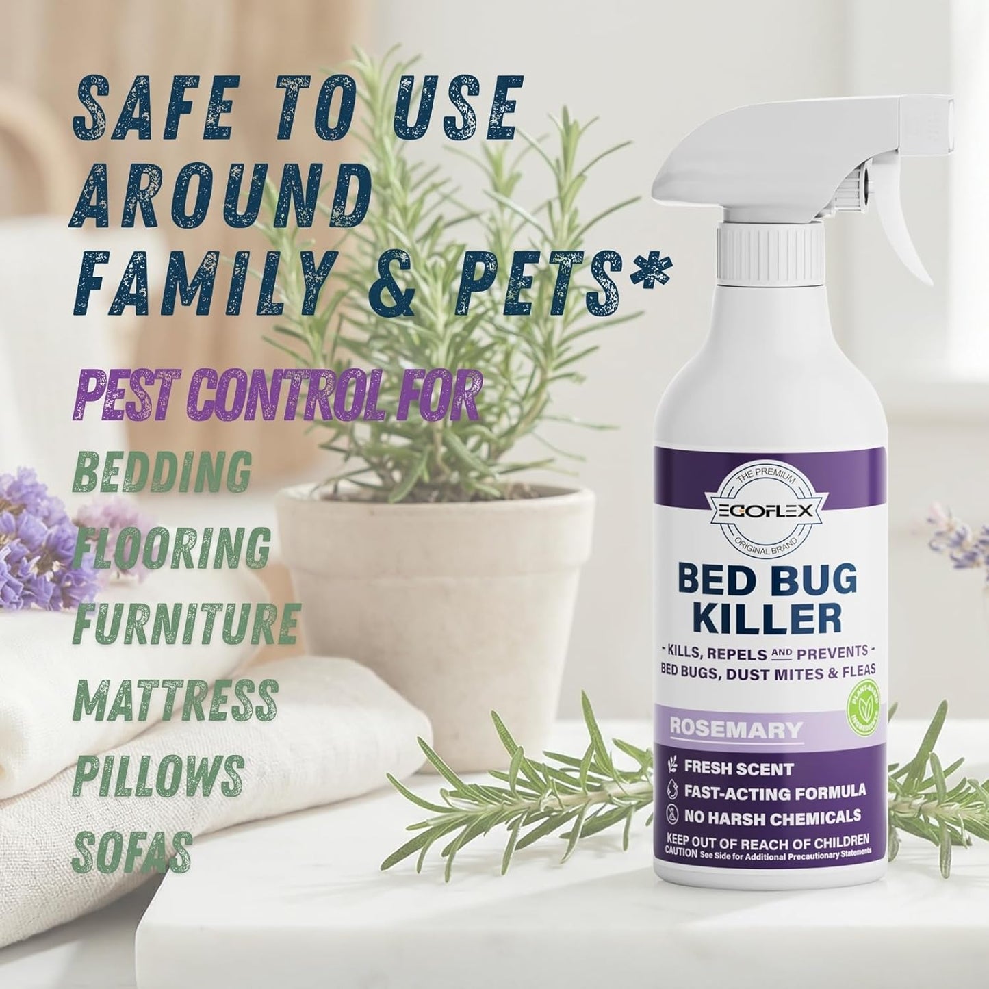 Bed Bug Spray for Home, Mattress, Furniture & Carpet – Bed Bugs Killer Treatment for Dust Mites, Fleas & Lice – Natural Essential Oil Pest Control Spray - 16 Fl Oz