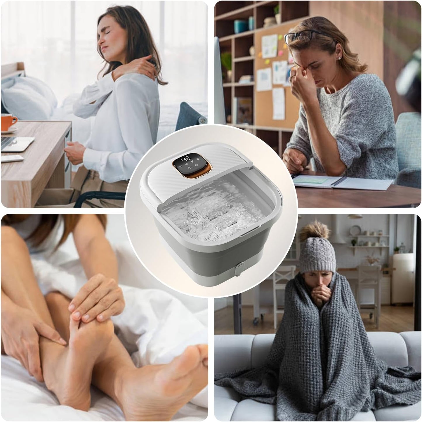 Folding Foot Spa with Heat - Collapsible Foot Bath Massager with Temp Control Touchscreen, Manual Massage Rollers, Space Saving Foot Tub, Pedicure Spa for Home, Office, Relaxation Gift for Men & Women