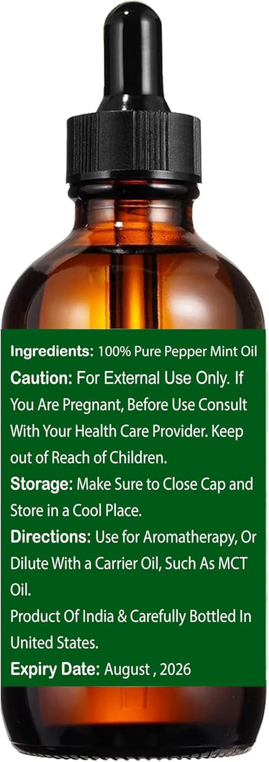 Peppermint Essential Oil - 2 oz | 100% Pure & Natural for Aromatherapy, Skin, Hair & Scalp Care
