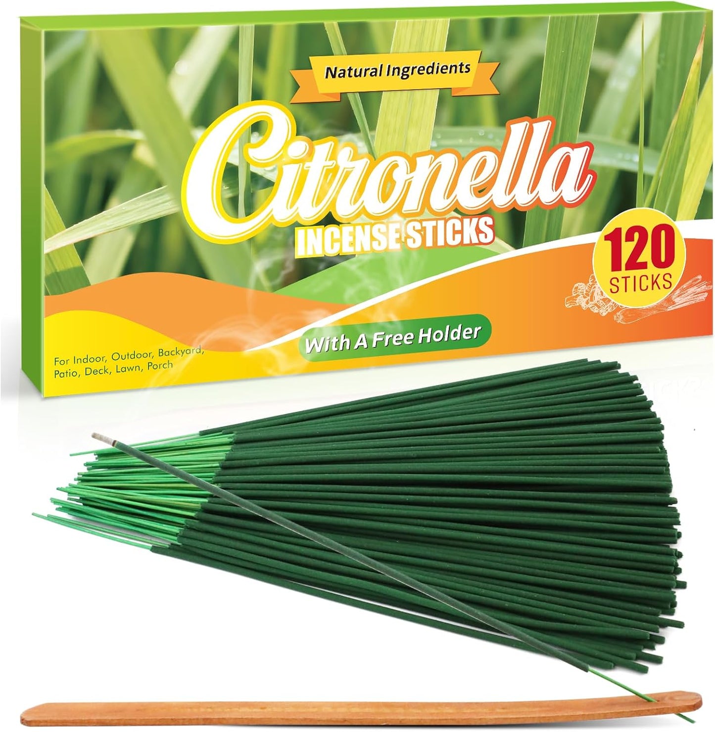 SCENTORINI Citronella Incense Sticks, 120 PCS Lemongrass Incense Sticks for Summer Home, Outdoor, Garden, Patio Camping, Pool Side, Porches, Courtyards, Farms, Garden Planting Area