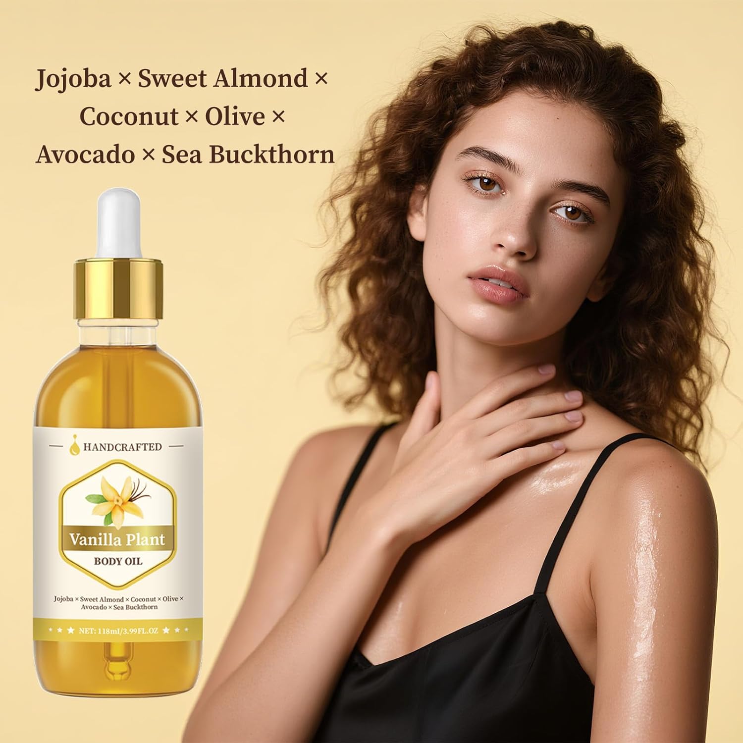 Handcrafted Vanilla Body Oil – 118 mL (3.99 fl oz) Hydrating Plant‑Oil Blend of Jojoba, Sweet Almond, Coconut & Sea Buckthorn for Skin & Hair