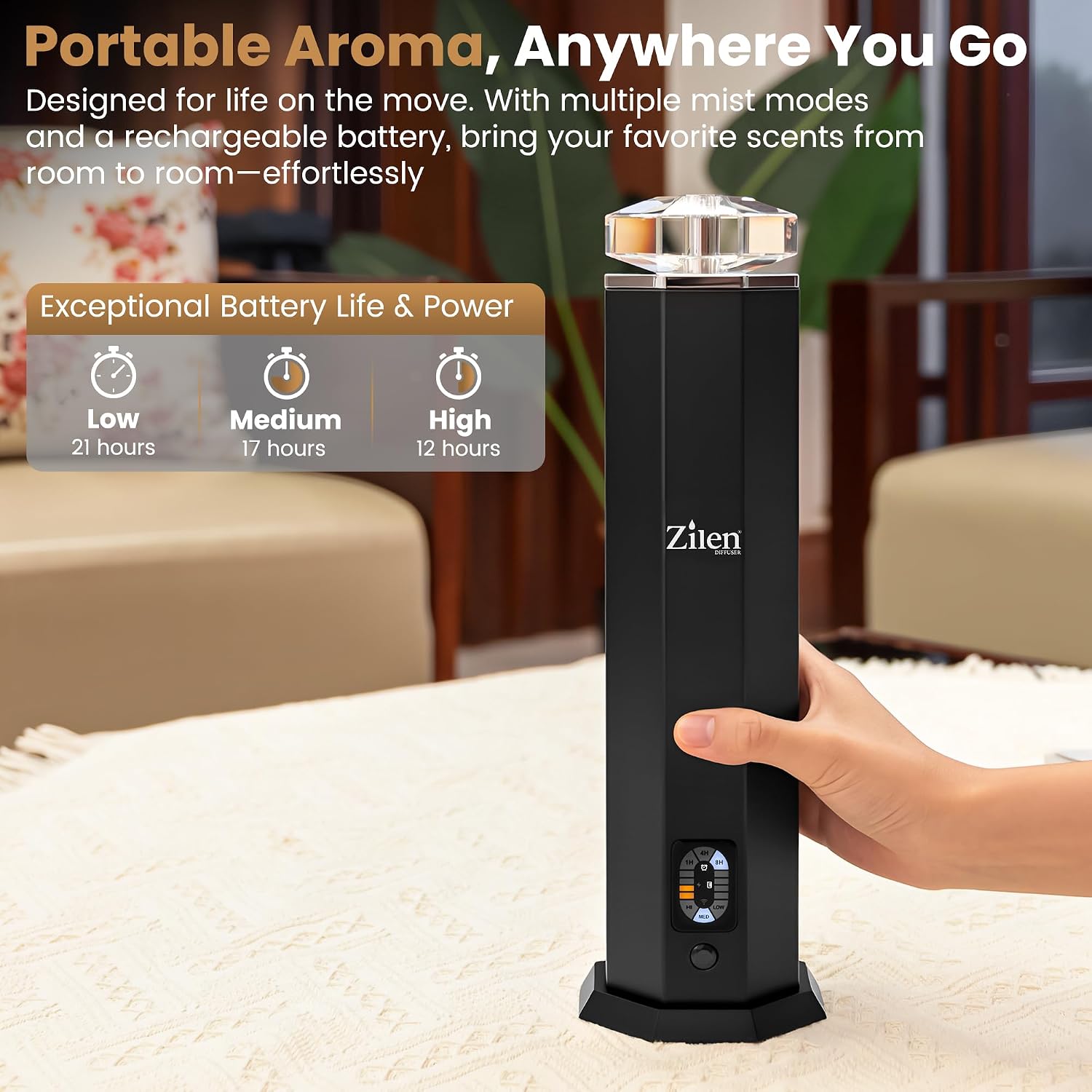 Limited Edition Design - Waterless Essential Oil Diffuser – 3600mAh Rechargeable Nebulizing Cold Air Scent Machine, Portable Luxury Crystal & Steel Design, Covers Up to 1,000 Sq Ft for Large Rooms