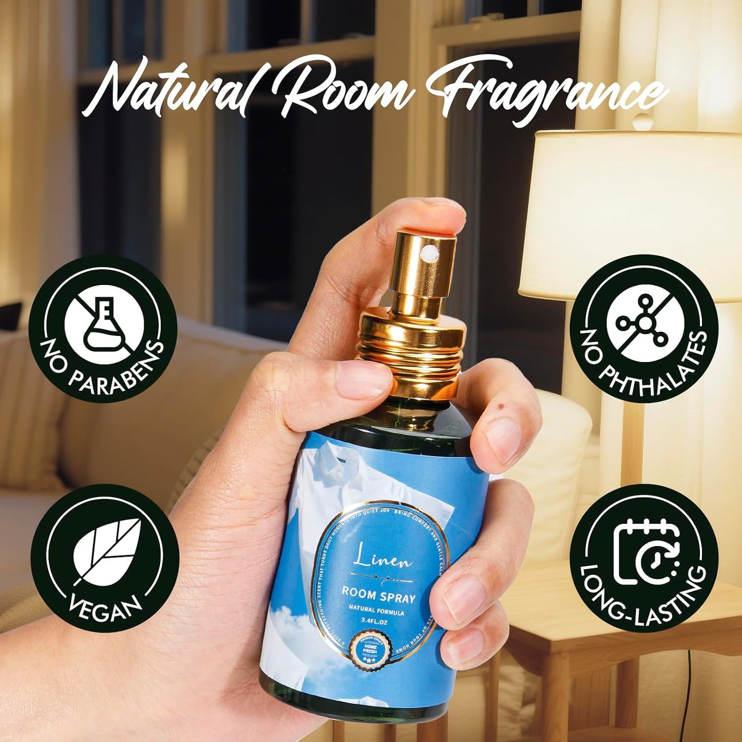 Linen Room Spray 2 Pack, 3.4oz/100ml Each – Long-Lasting Air Freshener & Odor Eliminator for Home, Bathroom, Bedroom & Office, Concentrated Room Spray