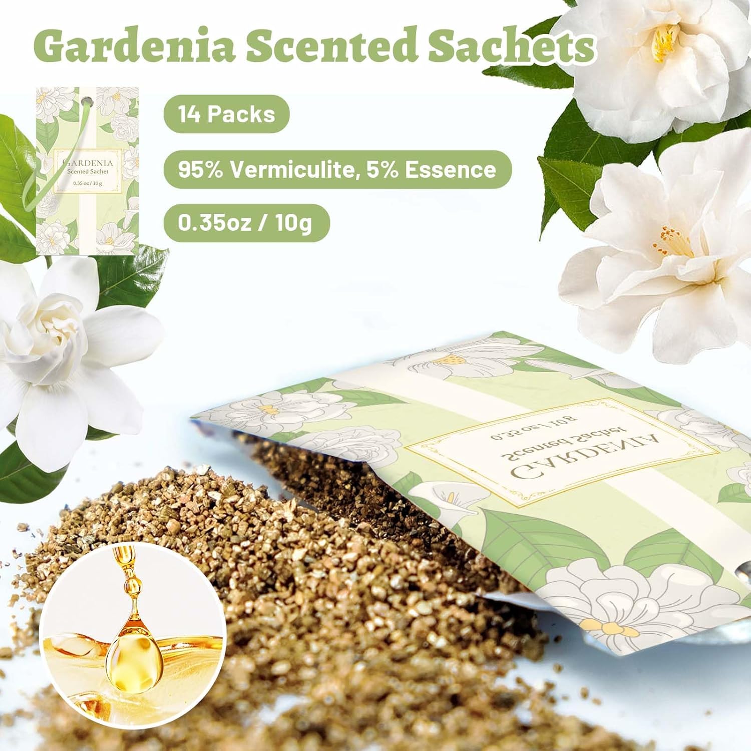 STRN Scented Sachets for Drawer and Closet, Gardenia Scented Long-Lasting Sachets, 14 Packs for Home Fragrance, Small Space Air Freshener for Wardrobes