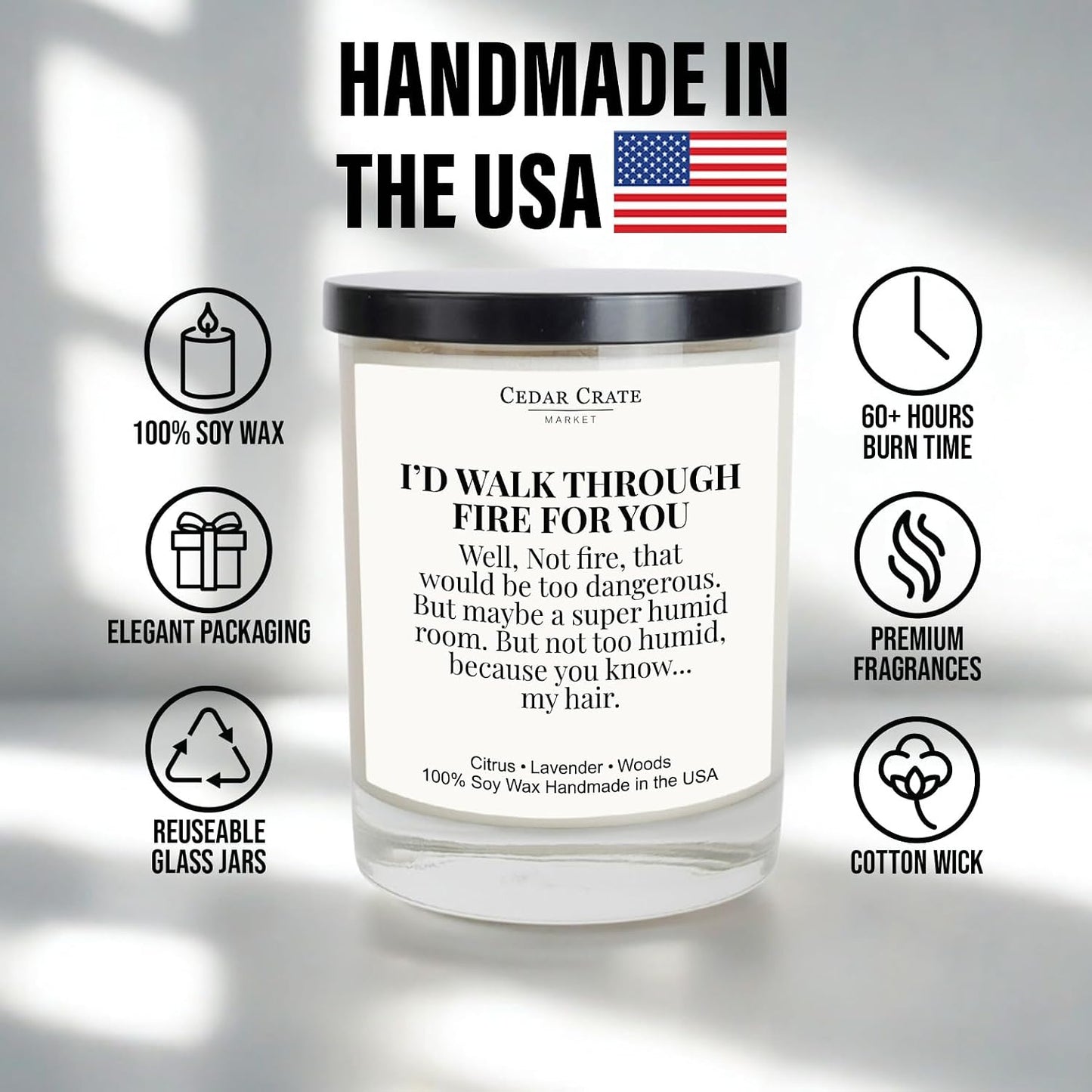Cedar Crate Market Friend Candle Gift – Lavender Citrus Scented Soy Candle, Hand Poured in USA, Premium Gift Box, Long Lasting 60+ Hour Burn, Clean Burn Cotton Wick, Birthday Gifts for Women