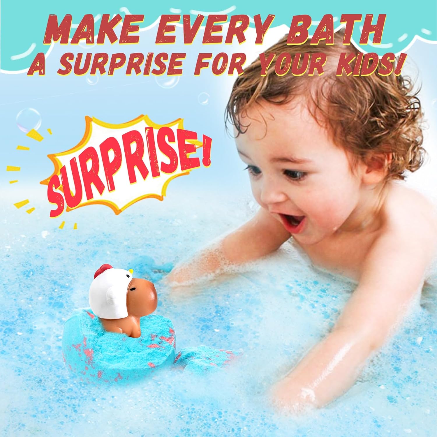 HAPGFS Bath Bombs for Kids with Surprise Inside Organic Bath Bombs Set for Girls Boys with Capybara Toys Inside Ideal Kids Birthday Christmas Easter Gift