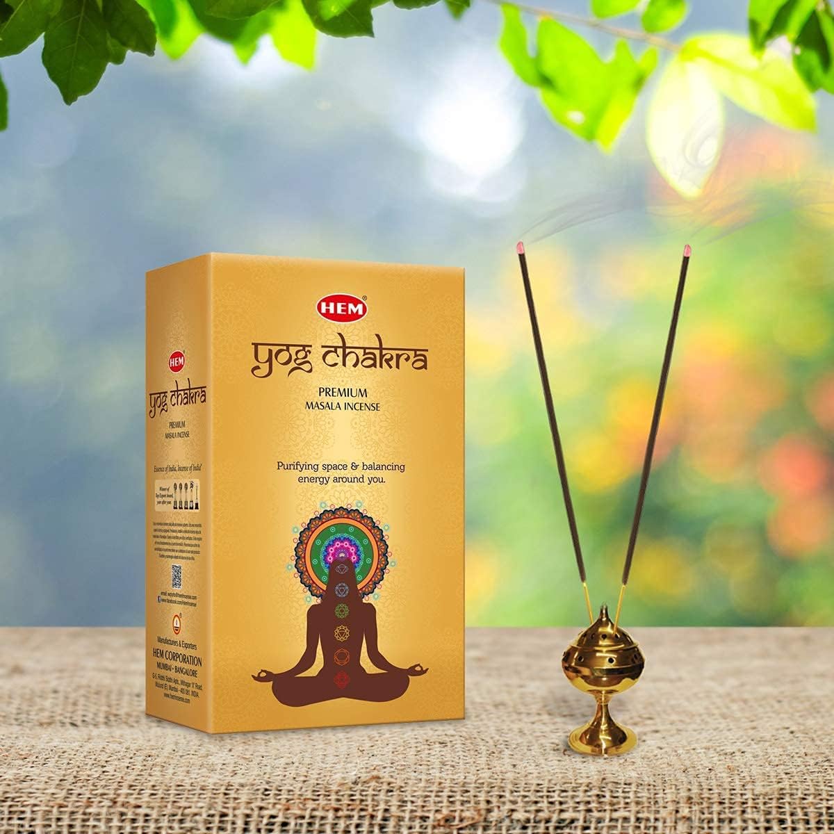 HEM Premium Yog Chakra Masala Incense Sticks | Natural Long Lasting Fragrance For Negativity & Energy Balance | Aromatherapy Incense For Removing Negativity & Cleansing | Gift Set - Pack of 12