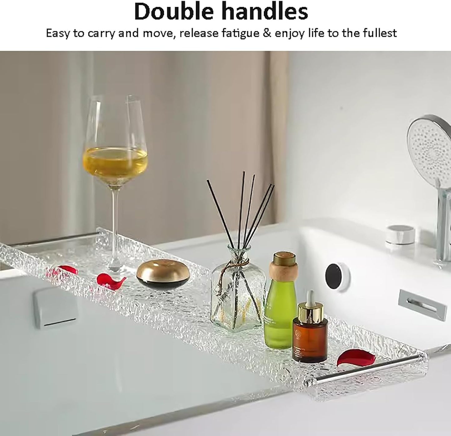 Acrylic Bathtub Tray Caddy with Metal Handles,Clear Bathtub Tray Caddy Tub Shelf,spa Board Luxury Bathroom Bath Tub Table