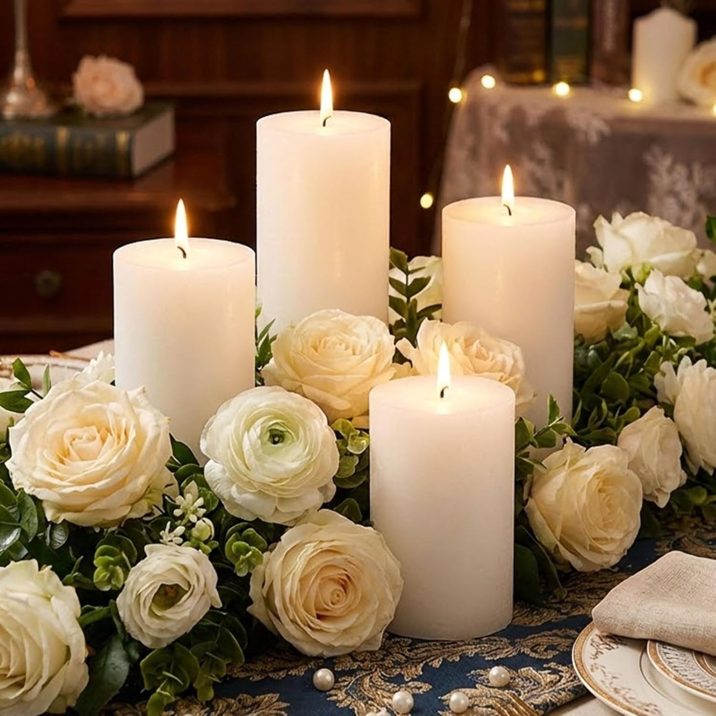 4 Pcs White Orange Vanilla Scented Pillar Candles, 60H Long-Lasting Burn,2.8x4in,Non-Toxic Smokeless,Warm Cozy Aromatherapy for Home Ambience/Relaxation,Ideal Gift for Birthday/Valentine's Day
