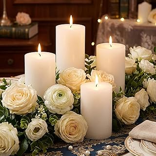 4 Pcs White Orange Vanilla Scented Pillar Candles, 60H Long-Lasting Burn,2.8x4in,Non-Toxic Smokeless,Warm Cozy Aromatherapy for Home Ambience/Relaxation,Ideal Gift for Birthday/Valentine's Day