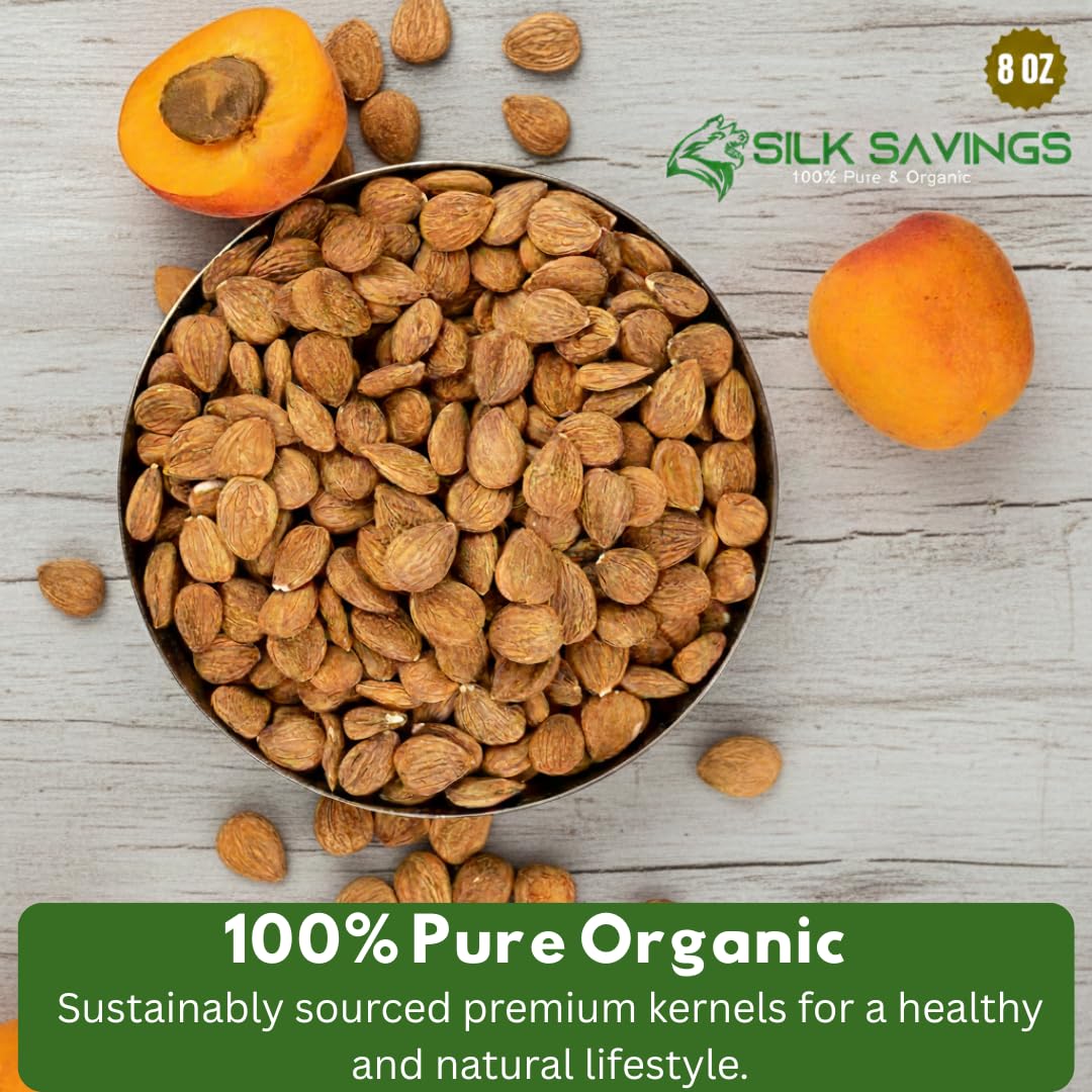 Bitter Apricot Organic Premium Apricot Kernels 8oz, Organic Bitter Apricot Seeds, Bitter Kernels in Resealable Bag, dried apricots, Maximum 3 Kernels/day
