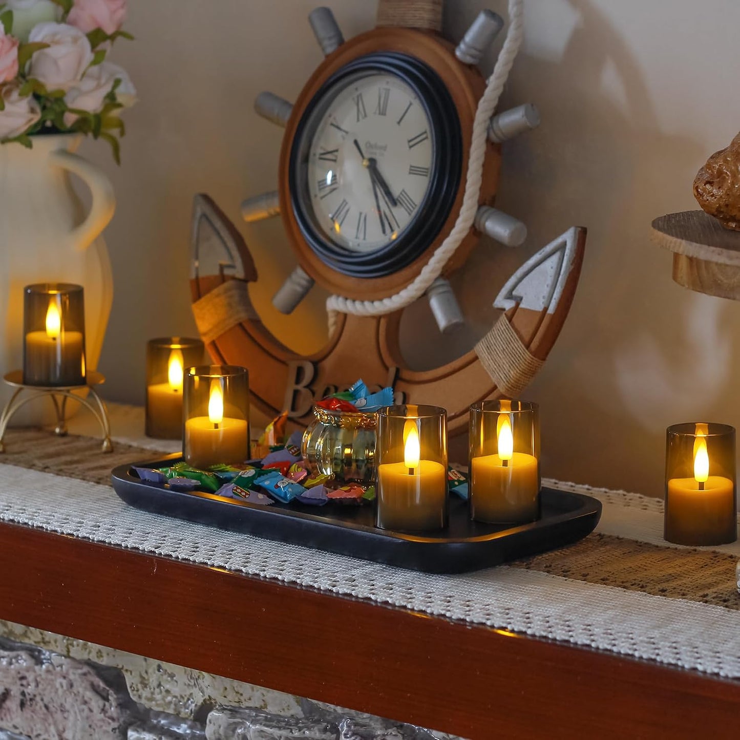 Rechargeable Acrylic Flameless Votive Candles with Timer & Remote Control, 1.7" x2.5" Flickering LED Warm Glow Tealight for Home, Wedding, Holiday Decor (Set of 6, Grey)