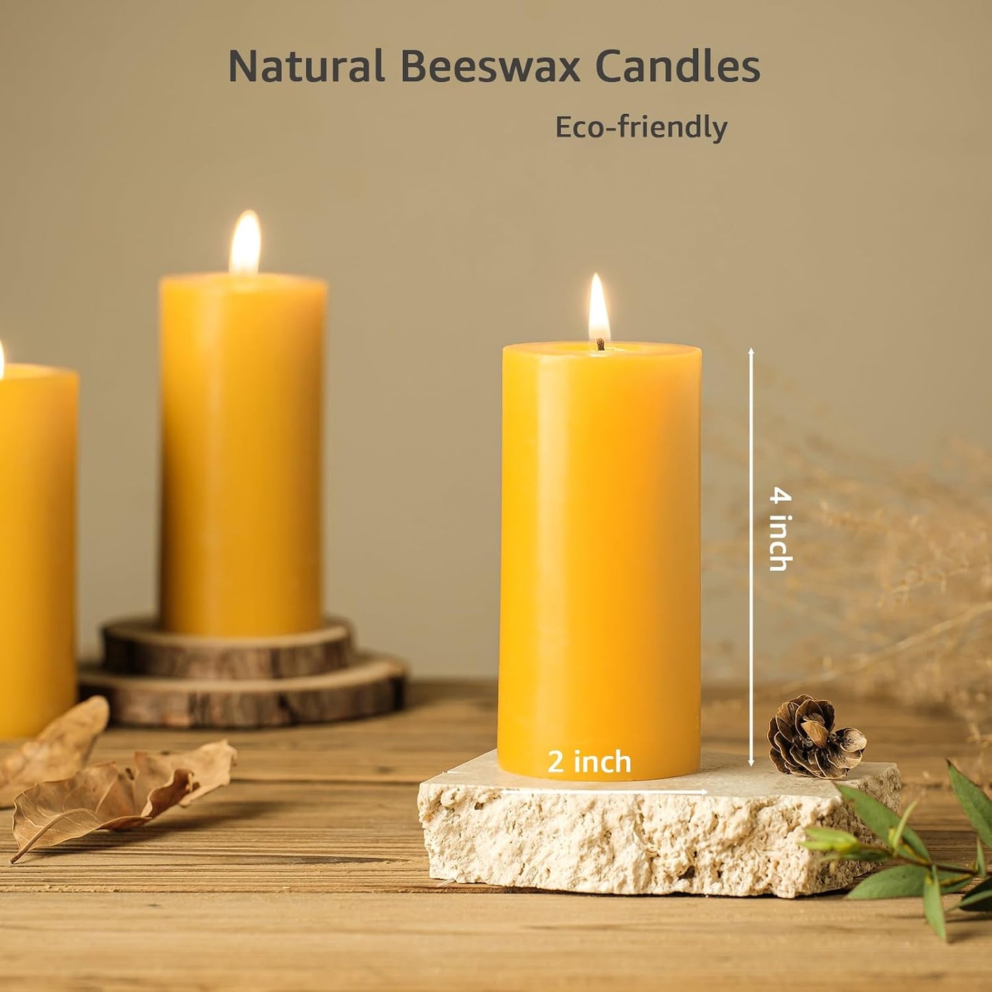 Natural Organic Beeswax Pillar Candles 2x4 Inch Bulk, 100% Pure Bees Wax Candles for Home, 140 Hour Long Burning, Dripless Smokeless Non Toxic Candle for Emergency Parties Meditation Prayer(4 Pack)