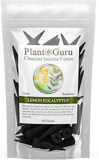 Lemon Eucalyptus Charcoal Incense Cones 2" BACKFLOW - 60 Pack - Natural Scented Cones Handmade Hand Dipped