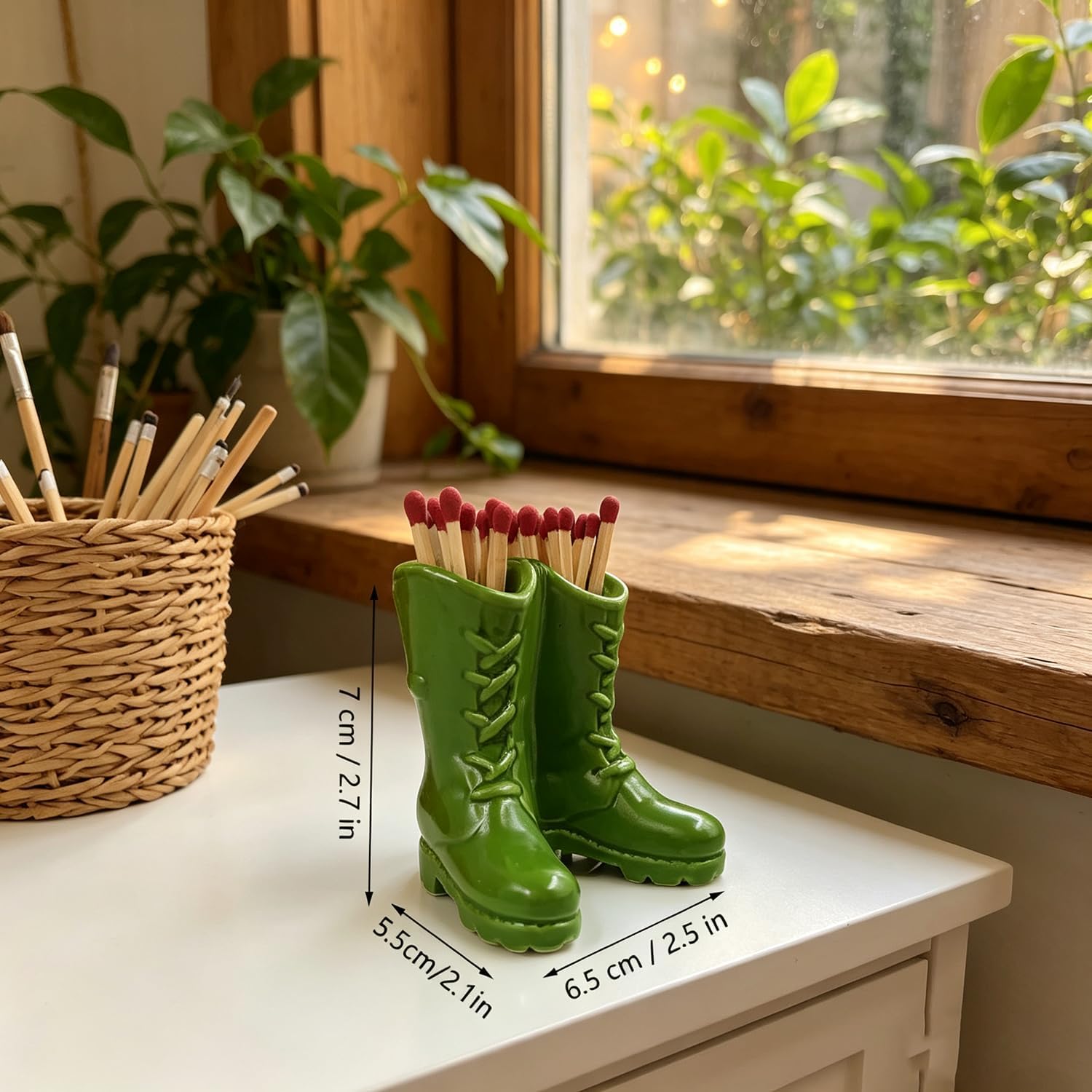 Cowboy Boot Match Holder, Match Holder with Striker, Decorative Matches Holder, Matches Box for Kitchen Bathroom Candle Parlor Modern Home Decor (Green)