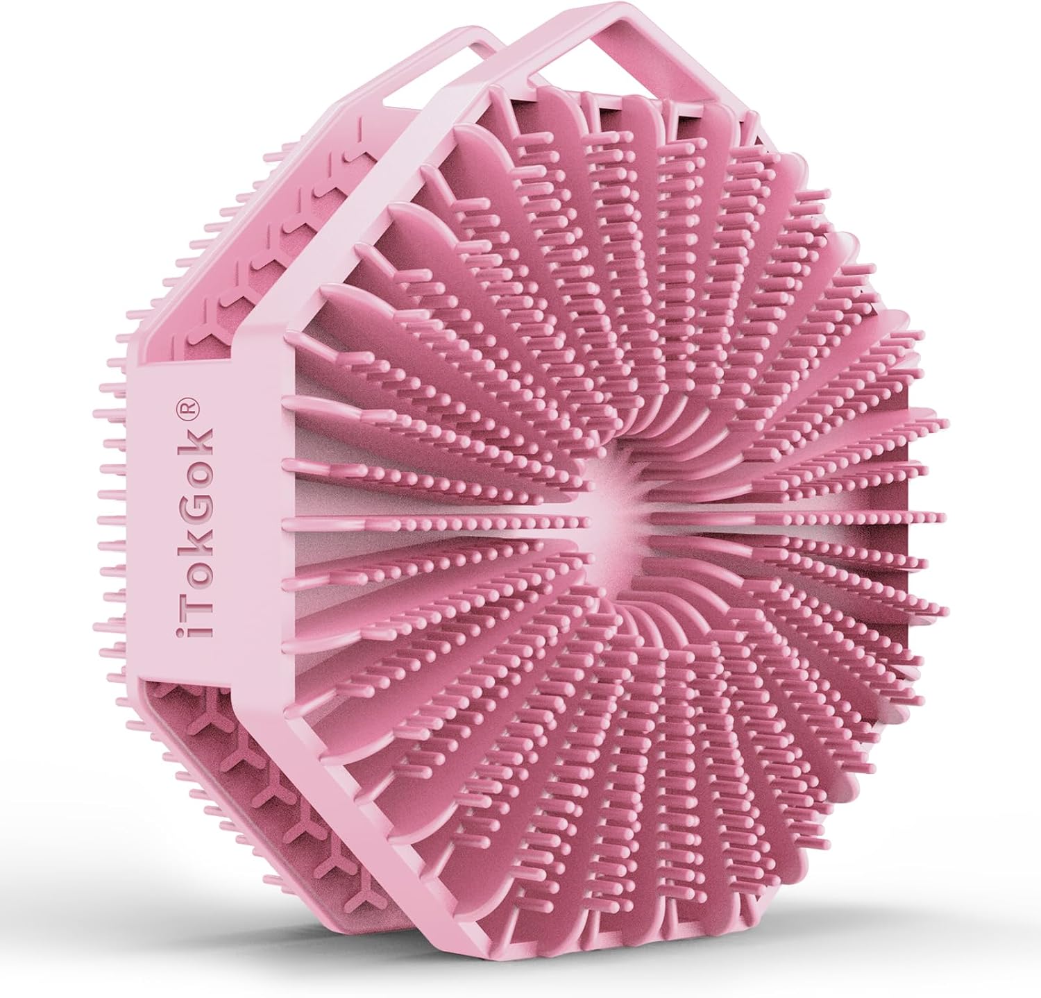 iTokGoK® Premium Silver-Infused Double-Sided Design 2-in-1 Silicone Body Scrubber for Women,Body Buffer Scrubber for Sensitive Skin, Ergonomic No-Slip Handle, Long-Lasting & Easy to Clean - Pink