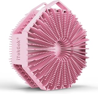 iTokGoK® Premium Silver-Infused Double-Sided Design 2-in-1 Silicone Body Scrubber for Women,Body Buffer Scrubber for Sensitive Skin, Ergonomic No-Slip Handle, Long-Lasting & Easy to Clean - Pink
