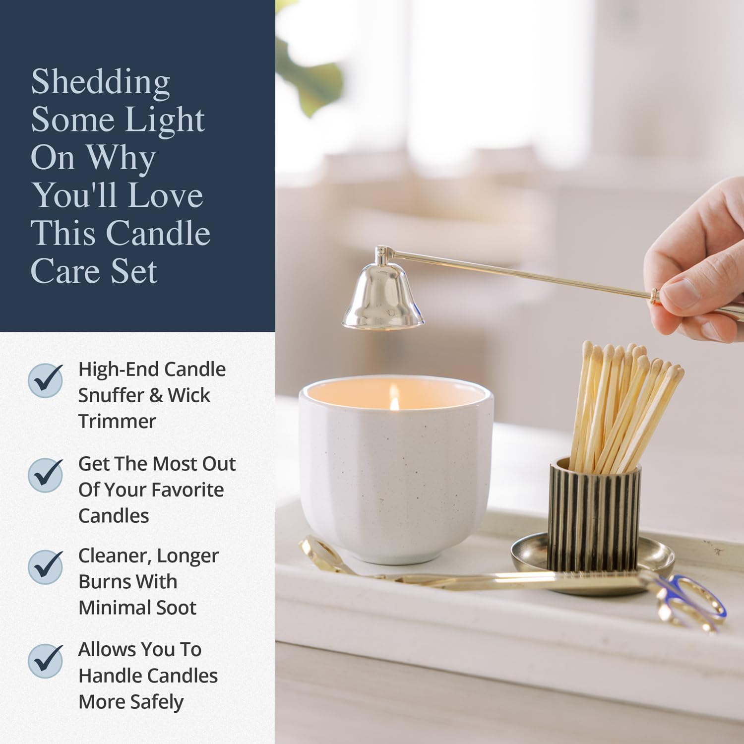 Airy Abode Candle Snuffer and Wick Trimmer Set, Bell Snuffer Gift Box, Stainless Steel Candle Care Accessory for Home Decor, Brushed Gold