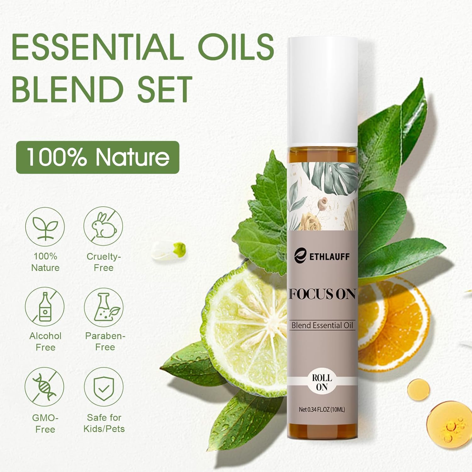 Essential Oils Roll On Set - (Relax, Sleep, Breathe, Focus on) Aromatherapy Oil with Roller Ball, Essential Oils for Skin - Self Care Gift for Women