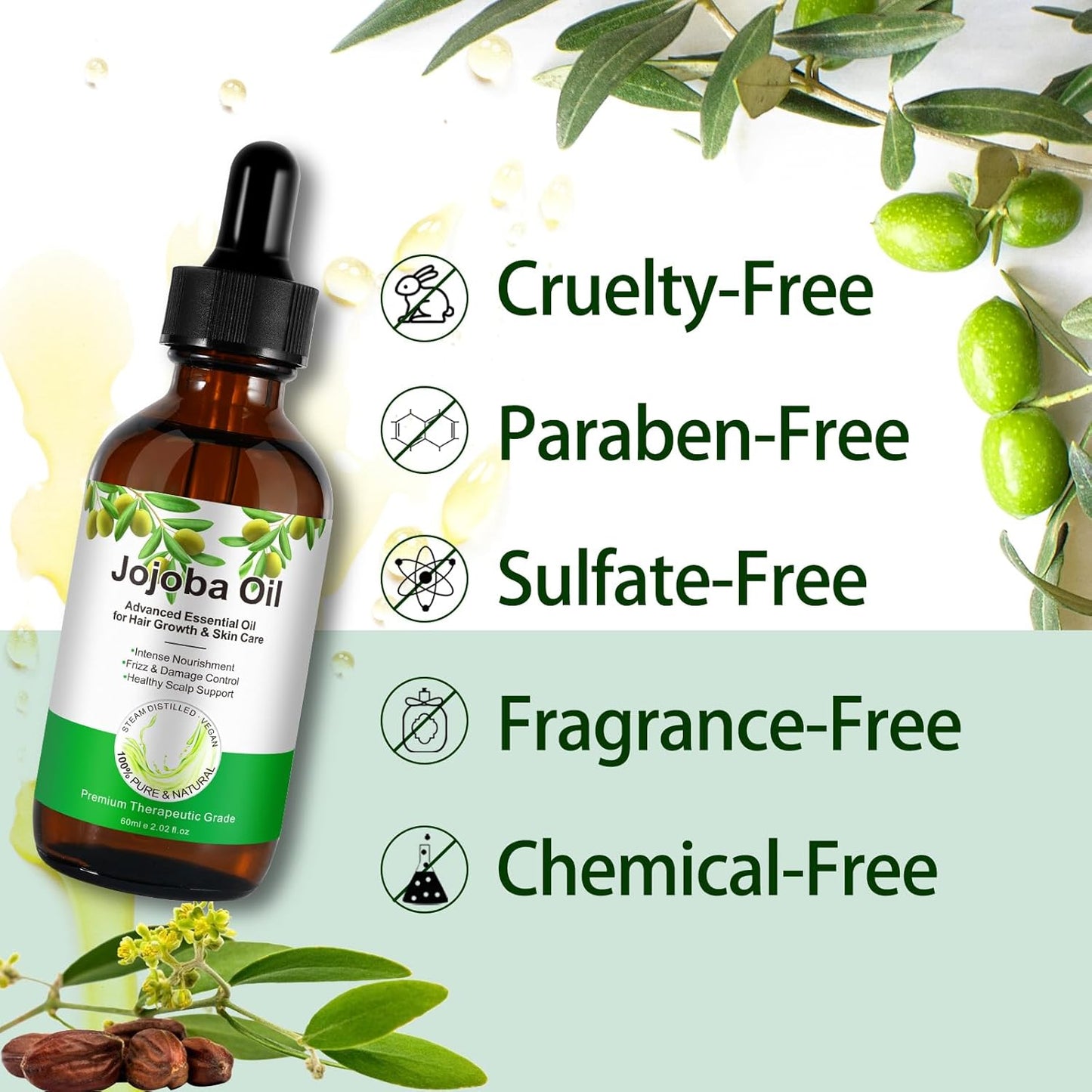 Non-Greasy Jojoba Oil – Lightweight Summer Face Oil, Perfect for Facial Tools, Helps Skin Look Smooth & Balanced – Fast Absorbing |Base Carrier Oil-2.0 Fl Oz