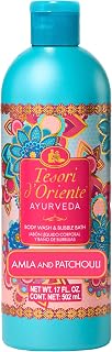 Tesori d’Oriente Ayurveda Body Wash & Bubble Bath, 17.5 fl oz, Gentle, Hydrating Shower Gel with Amla Oil & Vitamin-E, Warm Patchouli Citrus Scented, No Silicones, Parabens & Mineral Oil