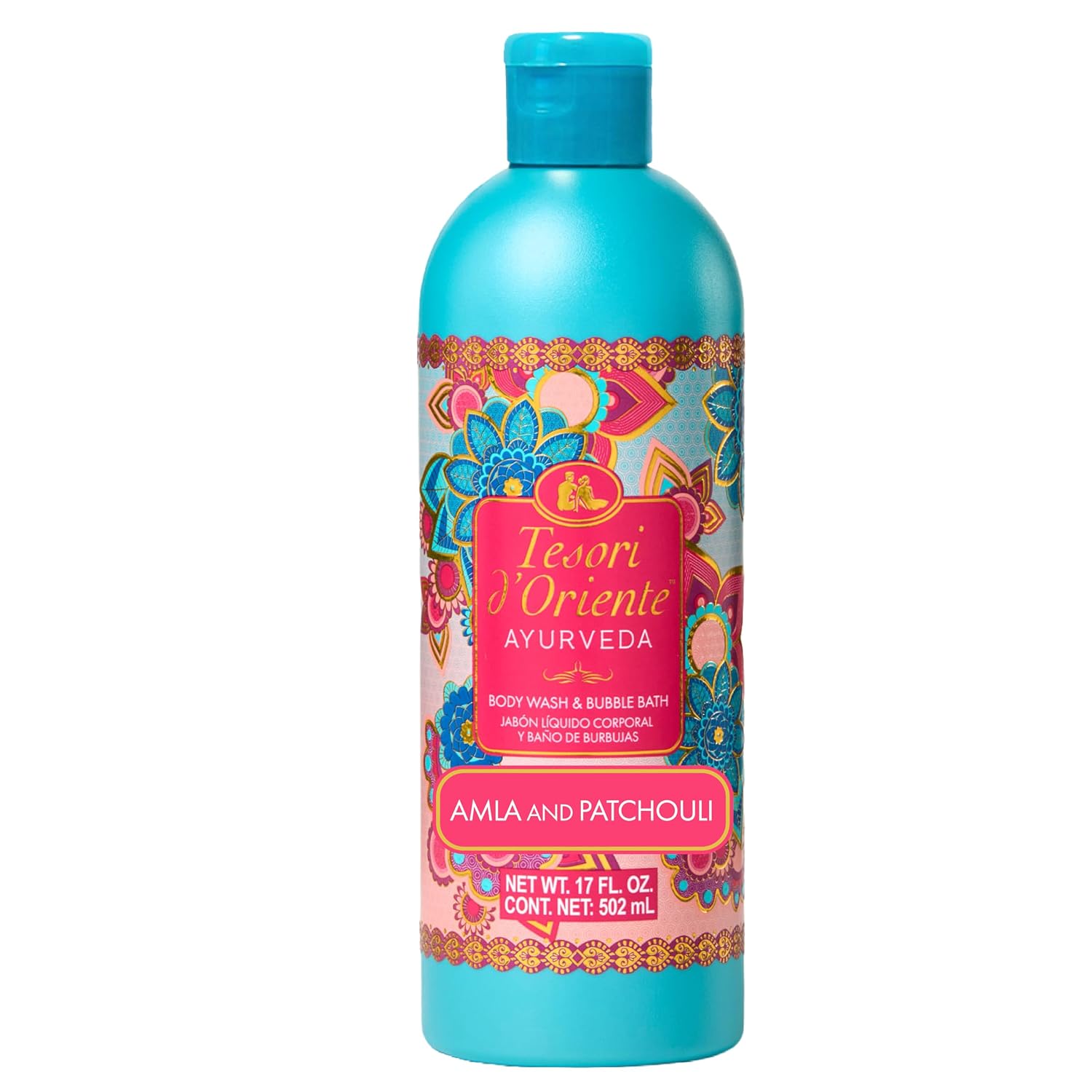 Tesori d’Oriente Ayurveda Body Wash & Bubble Bath, 17.5 fl oz, Gentle, Hydrating Shower Gel with Amla Oil & Vitamin-E, Warm Patchouli Citrus Scented, No Silicones, Parabens & Mineral Oil