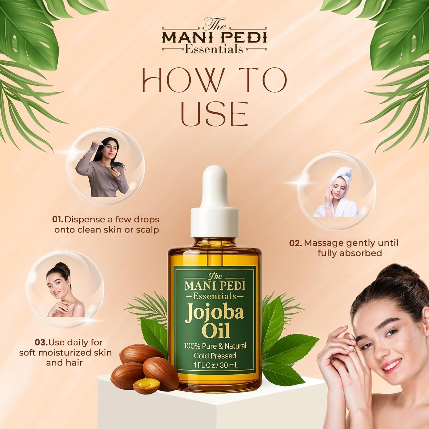 TMPE 100% Pure Jojoba Oil, Cold Pressed, Non-Comedogenic Moisturizing Oil for Hair, Face, Skin & Nails - 1 fl oz