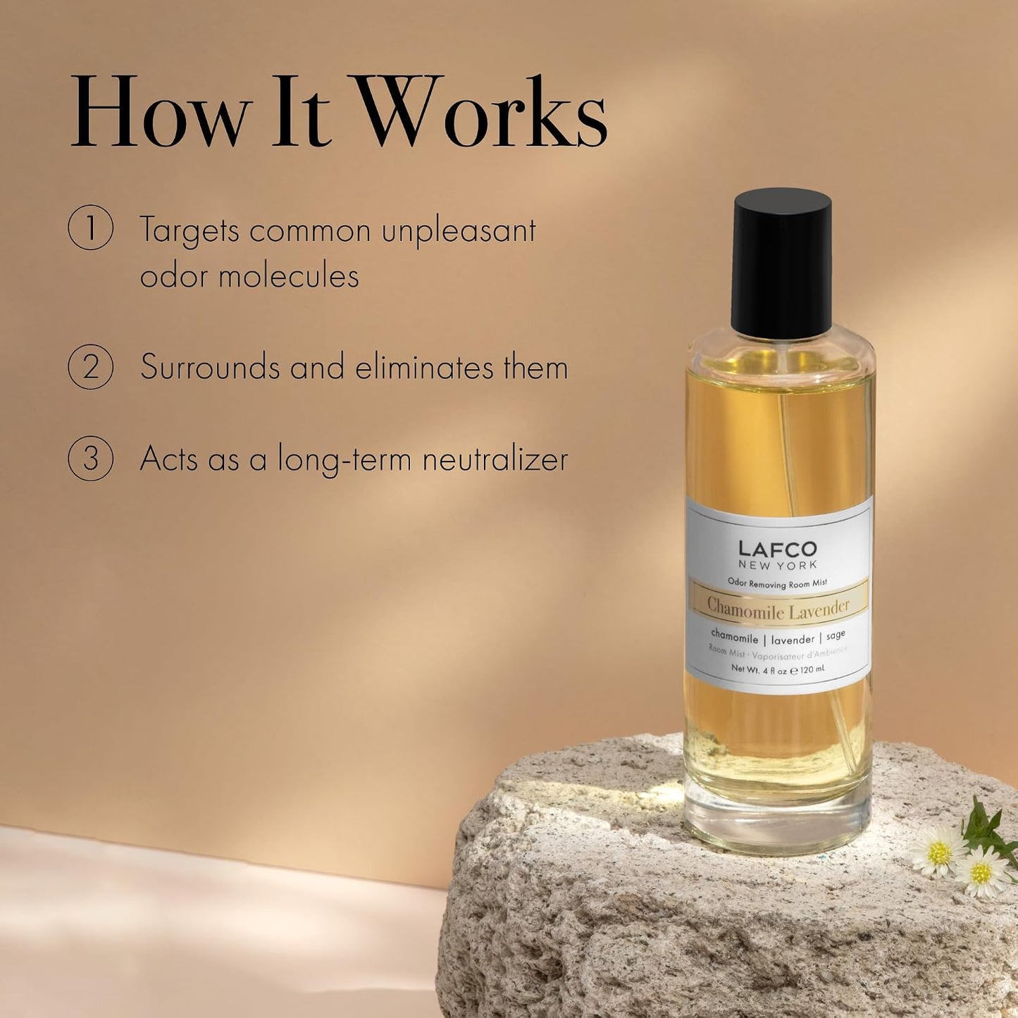 LAFCO New York Odor Removing Room Mist, Chamomile Lavender - 4 oz - Eliminates Unpleasant Scents & Provides Luxurious Fragrance - Up to 750 Pump Sprays Per Bottle - Made in the USA