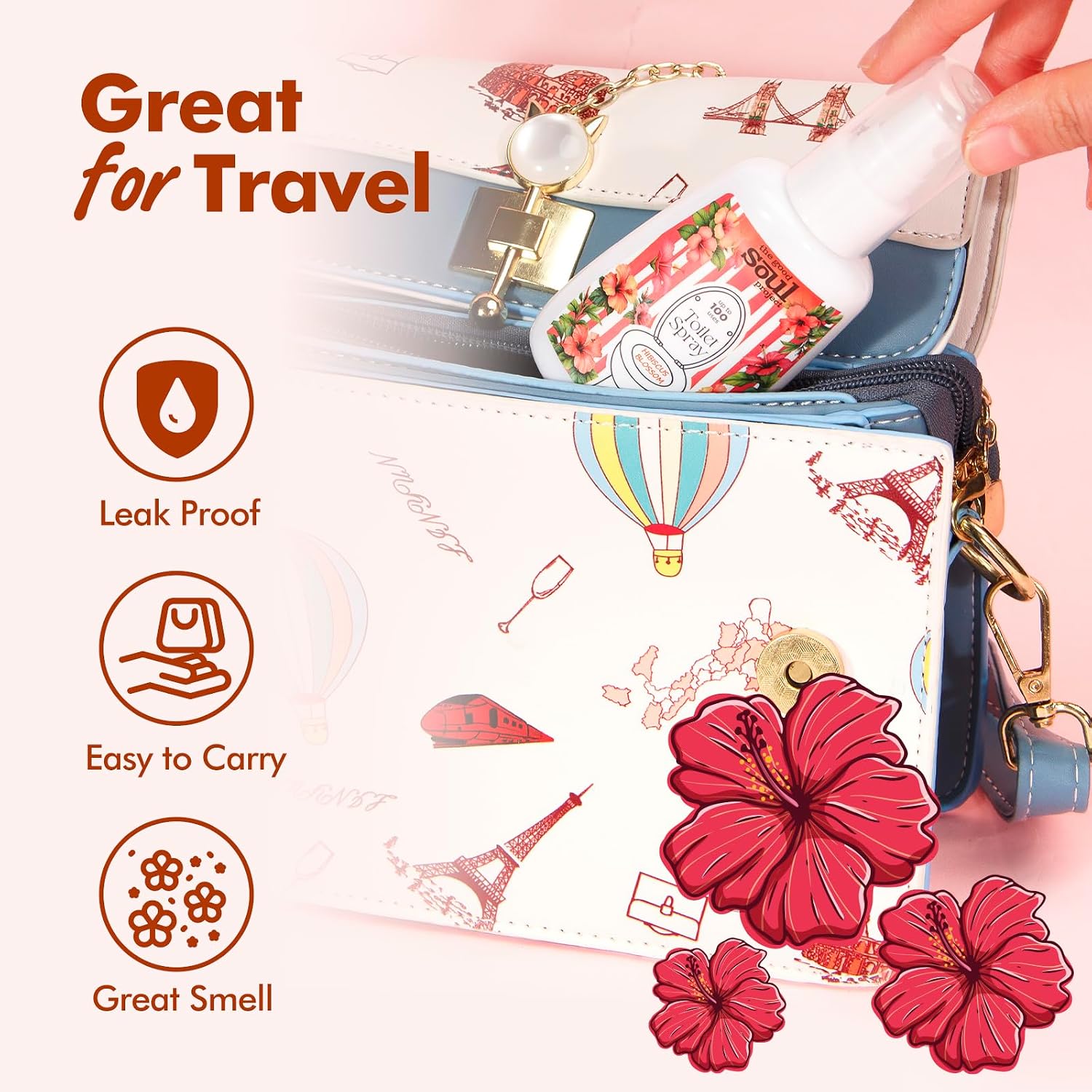 THE GOOD SOUL PROJECT Toilet Spray, Hibiscus Blossom, Bathroom Toilet Odor Eliminator, Air Freshener for Home, 2 Fl Oz Each Pocket Travel Size(2 Pack)