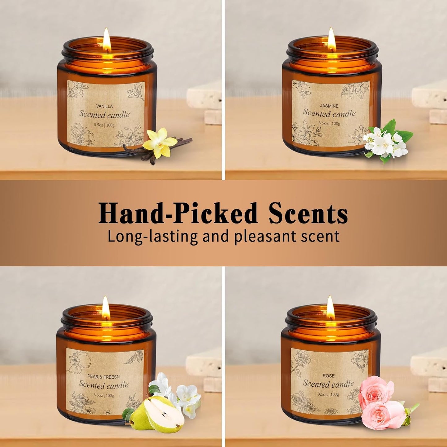 4 Packs Candles for Home Scented, Scented Candles Gifts for Women, Natural Soy Wax Amber Jar Candle, Long Lasting Aromatherapy Candle Gift Set for Birthday Valentine's Day Mother's Day