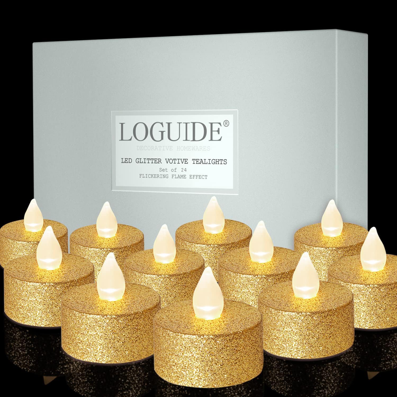 Battery Operated LED Tea Lights,24 Pack Gold Flameless Votive Tealights Candle with Warm White Flickering light, Small Electric Fake Tea Candle Realistic for Wedding,Table,Festival Celebration