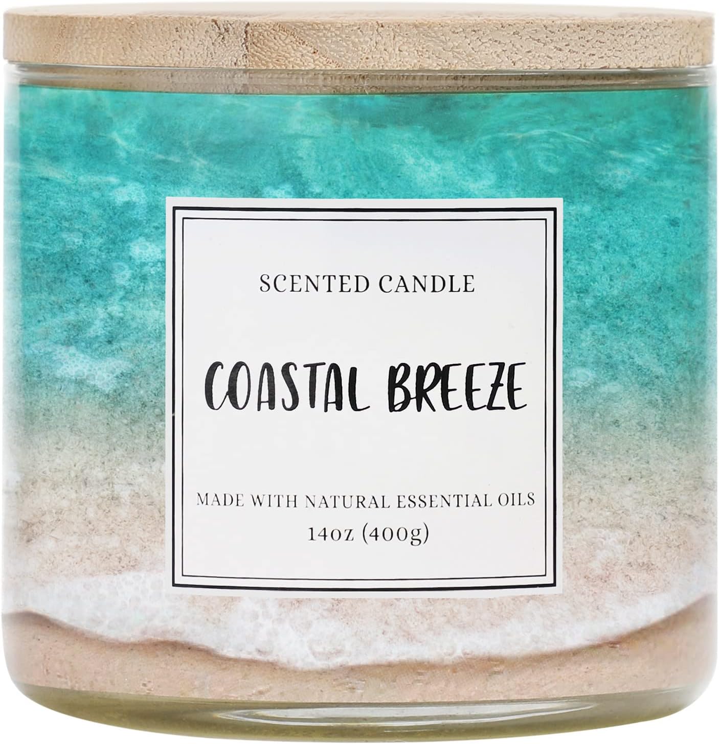 Coastal Breeze Scented Candle, 14 oz Summer Ocean Beach Candle Gift for Women and Men, Natural Soy Wax, 3 Wicks, Up to 40 Hours Burning Time