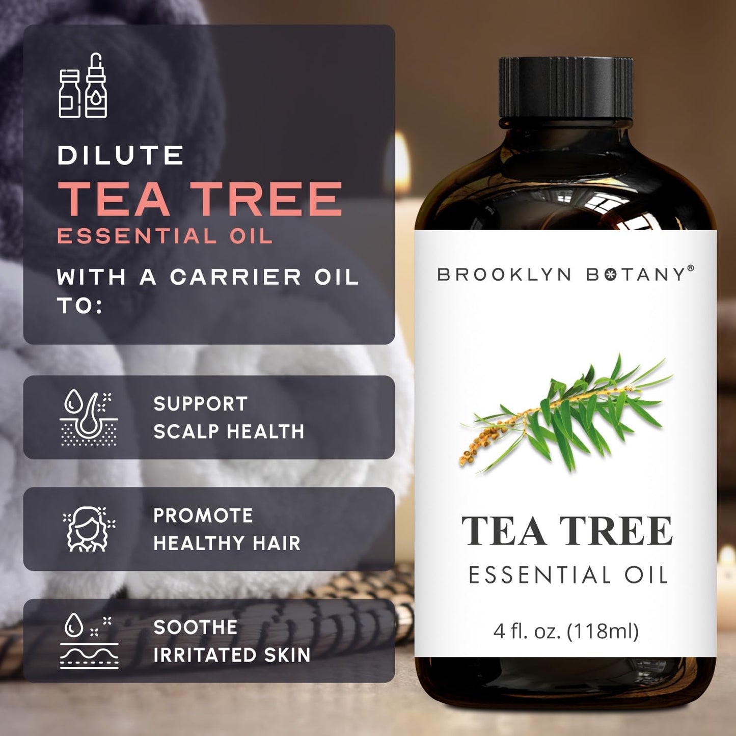 Brooklyn Botany Tea Tree & Rosemary Essential Oils – 4 Fl Oz (Pack of 2) – 100% Pure & Natural – Clarifying & Herbal Aromatherapy Blend
