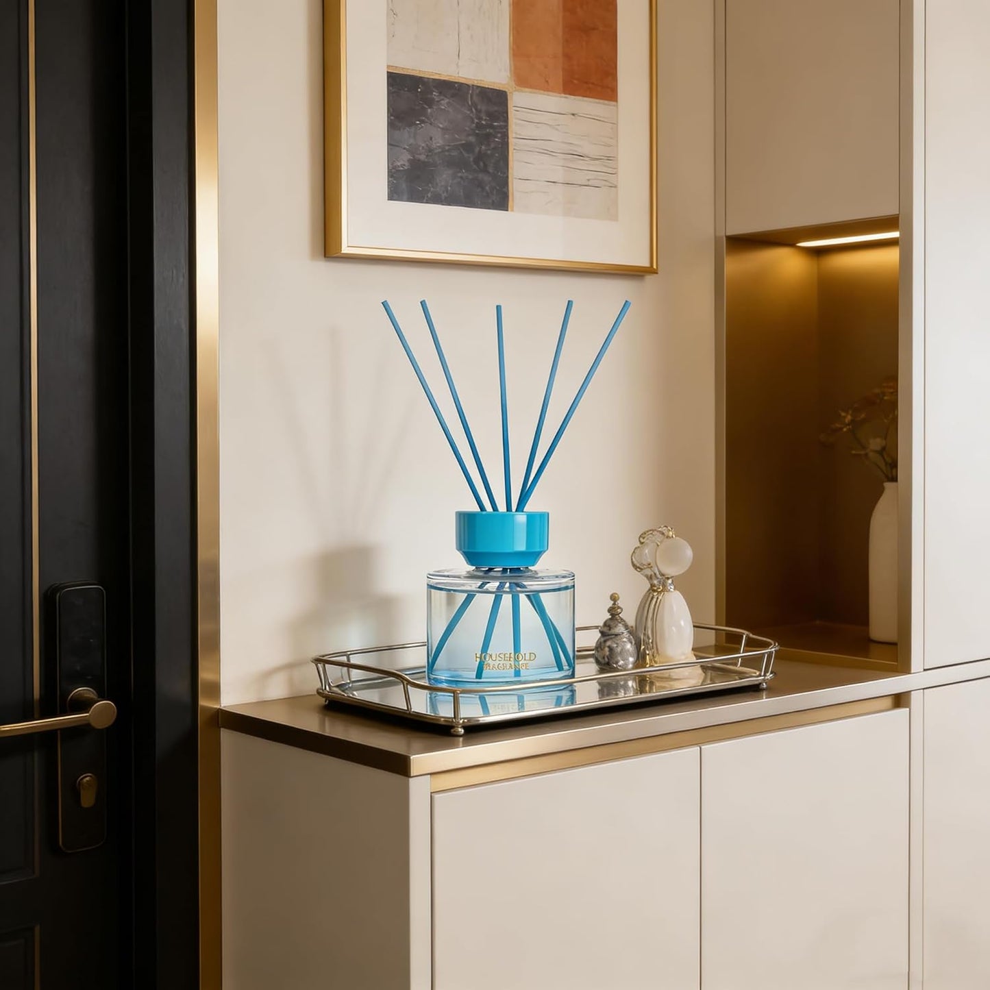 Reed Diffuser Set - 3.38 fl oz (100ml) Vanilla Oil Diffusers | 5 Premium Reed Sticks | Home Fragrance Oil for Bathroom, Bedroom & Living Room | Aromatherapy Diffuser | Shelf Decor