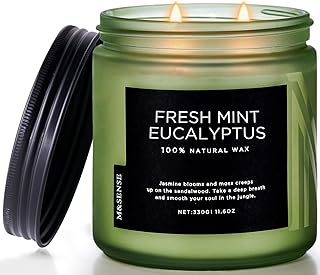 M&SENSE Eucalyptus & Mint Home Scented Candles, 11.6oz Organic Non Toxic Soy Candle, 70-Hour Long Burning, Aromatherapy Gifts for Stress Relief Relaxation Meditation, Natural Smelling for Men Women